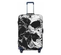 Black and White Human Skull Printed Washable Elastic Luggage Cover for 18-32 Inch Suitcases, Anti-Scratch Stretchable Suitcase Protector with Full Zipper & Locking Buckle, Fashion Travel Bag Cover