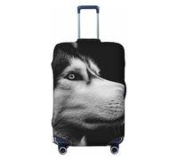 Black and White Husky Portrait Elastic Travel Luggage Covers Dustproof Scratch-Resistant Suitcase Protector Fit 22-24 Inch