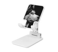 Black And White Husky Portrait Foldable Cell Phone Stand Adjustable Angle Height Desktop Portable Cellphone Cradle Compatible With All Smartphone White-Style