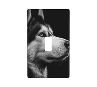 Black and White Husky Portrait Light Switch Cover Decorative Single Toggle 1 Gang Wall Plate for Kitchen Farmhouse Bedroom Bathroom Art Decor