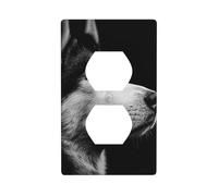 Black and White Husky Portrait Outlet Cover Light Switch Cover Decorative 1 Gang Wall Plate for Kitchen Room Bathroom Size 7x11.4cm