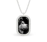 Black And White Husky Portrait Rectangle Pendant Necklace Silver Women Jewelry Alloy Keychain Tag Jewelry