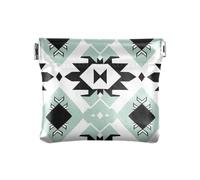 Black and White Illustration Design Aztec Mint Women's Small Leather Change Purse Fancy Travel Accessories for Women Girls