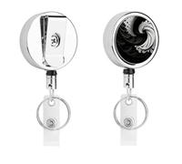 Black and White Image Badge Reel Retractable Stainless Steel Badge Clip with Lanyard Cute Badges Reel Holder Heavy-Duty Nurse Doctor Name Tag Badges Clip for Work