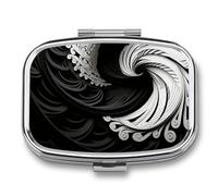 Black and White Image Pill Box - 2 Compartment Travel Pill Organizer with Small Mirror, Portable Pillcase for Pocket & Purse, Cute Square Medicine Case, Weekly Medicine Container