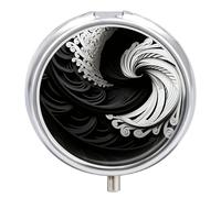 Black and White Image Pill Box - 3 Compartment Travel Pill Organizer with Small Mirror, Portable Pillcase for Pocket & Purse, Cute Round Medicine Case, Weekly Medicine Container