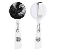 Black and White Image Retractable Badge Reel - Personalized ID Name Badge Holder with Lanyard Cute Badges Reel Holder Round Nurse Doctor Name Tag Badges Clip for Work