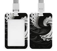 Black and White Image Retractable ID Badge Holder with Lanyard - Vertical Badge Reel,Keychain Clip,Name Tag Id Card Holder Protector for Nurse Officer Teacher Security Staff Women Men