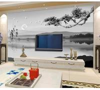 Black and White Ink Wash Landscape Moon Flying Birds 3D Wallpaper Luxury Home Dining Decor Paste Sofa Living Room The Wall for Bedroom Mural-150cm×105cm