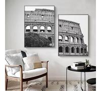 Black and White Italy Coliseum Canvas Painting Posters Rome Ancient Monument Colosseo Classic Wall Art Picture Living Room Decor 60x110cm(24x43in) x2 with frame
