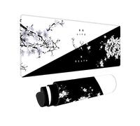 Black and White Japanese Cherry Blossom Gaming Mouse Pad Large XL, Extended Large Mouse Mat Desk Pad, Stitched Edges Mousepad, Long Mouse Pad, 31.5 X 11.8 Inch