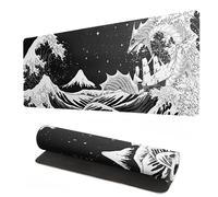 Black and White Japanese Sea Waves Dragon Large Mouse Pad, Gaming Mouse Pad 31.5x11.8 Inch Mouse Mat Desk Pad, Non-Slip Rubber Base Wave Mousepad Stitched Edges Keyboard Desk Pad for Office Home Game