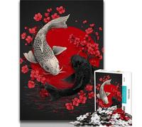 Black And White Koi Jigsaw Puzzles for Teenagers 1000 Jigsaws,Challenging To Complete But Fun And Humorous Unique Home Decor And Gifts 38x26cm