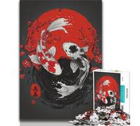 Black And White Koi Jigsaw Puzzles for Teenagers 1000 Jigsaws,Learning Educational Toys Family Games with Matching Poster And Trivia Sheet 38x26cm