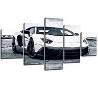 Black and White Lamborghini Wall Art Car Poster Boys Room Decor Racing Car Picture Modern Living Room Canvas Prints Cool Painting for Mens Bedroom Sports Artwork Office Home Decorations 60x32” 5Pcs