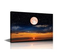 Black and White Large Size Canvas Wall Art Farmhouse Horses Pictures Wall Decor Moonscape Hd Photography Photo Painting Bedroom Decor for Print Artwork Stretched for Living Dining Room 1Pcs 36x24in