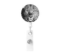 Black and White Leopard face Badge Reel Retractable Badge Holders Lightweight ID Badge Reels Cute Nurse Name Card Holder with Keychain Funny ID Badge Clip for Men Women