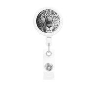Black and White Leopard face Badge Reel Retractable Name Badge Holders Funny Nurse Badge Clip with Keychain Lightweight Plastic ID Card Holders for Men Women Gifts