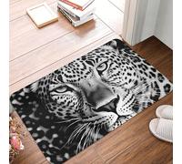 Black and White Leopard face Door Mat Indoor Outdoor Welcome Mat Resist Dirt Entryway Mat Low Profile Floor Mat Front Doormat Non-Slip Bath Mats Absorbent Flannel Area Rug 24 x 16 in