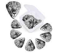Black and White Leopard Face Print Guitar Picks 12 Pack with Guitar Organizer Storage Box Guitar Accessories Ukulele for Acoustic Guitar, Bass,
