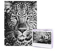 Black and White Leopard face Puzzles 500 Pieces Wooden Jigsaw Puzzle Personalized Picture Puzzles Modern Wall Art Family Decoration Photo Puzzle for Adults (20.4" x 15")