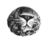 Black and white leopard face Shower Caps for Women Reusable Bath Caps for Men Double Layer Waterproof Hair Cap with EVA Lining Stylish Large Shower Bonnet Soft Bath Hat for Long Hair, Braids