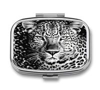 Black and White Leopard Face Square Pill Box Portable Daily Medicine Organizer Small Travel Pill Case Storage Container Waterproof Dustproof Daily Vitamin Medication Organizer Case for Travel Home Us