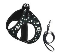 Black And White Leopard Print Harness Leash Set For Cats And Dogs, Reflective Adjustable, Soft Breathable Mesh Vest With Escape-Proof Lead, For Small Pets And Kitten Puppies