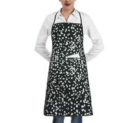 Black And White Leopard Print Kitchen Apron, Black Trimmed Apron With Pockets, Adult Apron, Chef Cooking Apron, White, One size