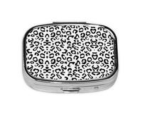 Black and White Leopard Print Print Pill Box 2 Compartment Medicine Pill Case,Portable for Pocket Or Purse Pill Box Decorative Metal Medicine Organizer
