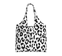 Black And White Leopard Print With Monogram,Reusable Tote Bags Grocery Bags Large Capacity Canvas Shopping Shoulder bag