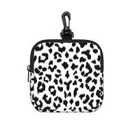 Black and White Leopard Print with Monogram, Square Zipper Storage Bag, Neoprene Coin Purse, Small Wallets, Change Pouch, Change Purse