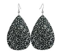 Black and White Leopard Printed Dangle Leather Earrings, Reversible Statement Jewelry with Silver Plated Hooks