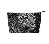 Black and White Leopard Printed Make up Bag for Women Corduroy Makeup Bags Zipper Travel Cosmetic Bags Pouch Organizer
