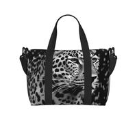 Black and White Leopard Printed Travel Duffel Bag for Women Men - Weekend Overnight Bags with Adjustable Shoulder Strap and Handle