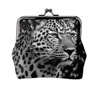 Black and White Leopard Prints Coin Purse Kiss Lock Pu Leather Mini Pouch Wallet Change Bag for Women Girls Kids