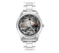 Black and White Lighthouse Watch for Men Metal Band Watches Business Gift Three-Hand Wrist Watch for Boyfriend Father