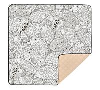 Black and White Line Sense Fish Soft Foam Baby Playmat for Floor Washable Tummy Time Activity Mat for Baby Toddler Infant, 50'' x 50''