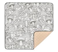 Black and White Linear Mushrooms Large Sturdy Baby Activity Play Mat for Indoor Outdoor Lightweight Kicking Mat for Babies Infants Toddlers, 50'' x 50''