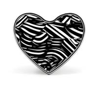 Black And White Lines Badges Heart with Button Design, Personalized Picture Pin Brooches, Heart Badge Holders for Decorate Hat Shirt Clothing Bag Accessories