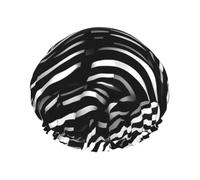 Black and white lines Double Layer Shower Cap with Comfort Skin Friendly Design for Hair Protection During Bathing