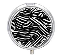 Black and White Lines Pill Box 3 Compartment Small Pill Case with Mirror for Purse & Pocket Travel Medicine Organizer Daily Medication Container Portable Pillbox Metal Medicine Box Round Meds Case