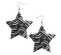 Black and white lines Prints Leather Star-Shaped Earrings Lightweight And Stylish Accessories For Parties Dances And Everyday Life.