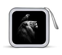 Black and White Lion Bald Ea-gles CD Case Holder Portable 40 Capacity DVD Wallet Storage Organizer for Car Travel