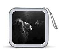 Black and White Lion Butterfly CD Case Holder Portable 40 Capacity DVD Wallet Storage Organizer for Car Travel