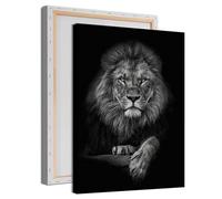 Black and White Lion Canvas Wall Art - Animal Prints Portraits Head Painting - Wild Animal Pictures Posters Artwork Decor 16x24inch Frame