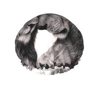 Black And White Lion Couples,Shower Cap Nightcap Double Layer Waterproof Elastic Bath Cap Reusable Hair Cap