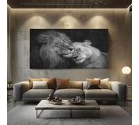 Black and White Lion Framed Large Canvas Wall Art Animals Couple Canvas Print Poster for Living Room Wall Art Decor, Pictures for Home Office Restaurant, 80x160cm Romance Love King