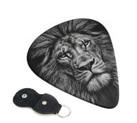 Black And White Lion Head 6 Pack Guitar Picks With Holder, Personalized Guitar Plectrums Non-Slip Portable Ukulele Bass Picks 0.46mm For Acoustic Guitar Lovers Gifts