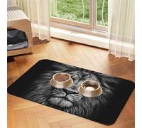 Black and White Lion Head Dog Food Mat, Absorbent Pet Feeding Mat for Food and Water Bowls Non-Slip Placement Pad for Floors Waterproof Quick Dry Water Dispenser Mat for Dogs Puppy Cats 12x18 Inch